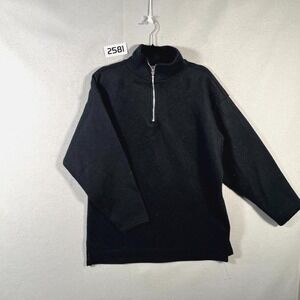 In Charge Sweatshirt Men Large Black Fleece Lined Quarter Zip Mock Neck Slit Hem